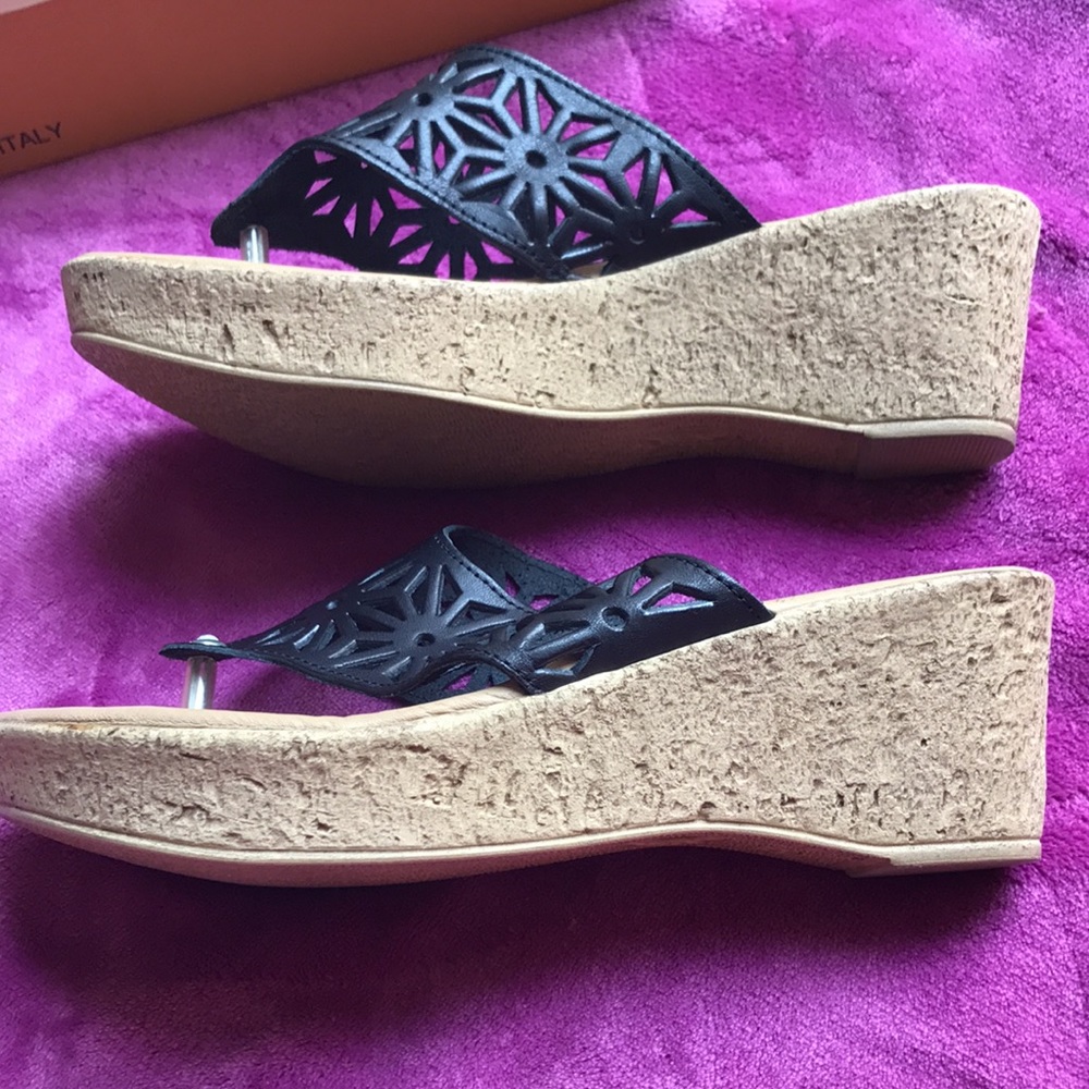 Black Spring Step wedge sandals size 37 - Picture 3 of 6